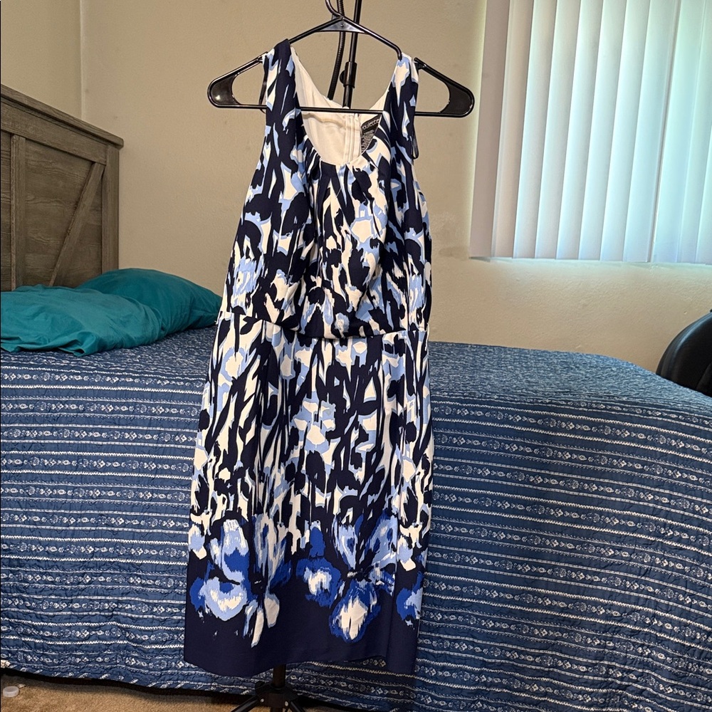 Blue and White Sleeveless Dress